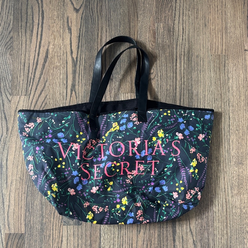 Victoria's Secret Black Tote with Floral Accents